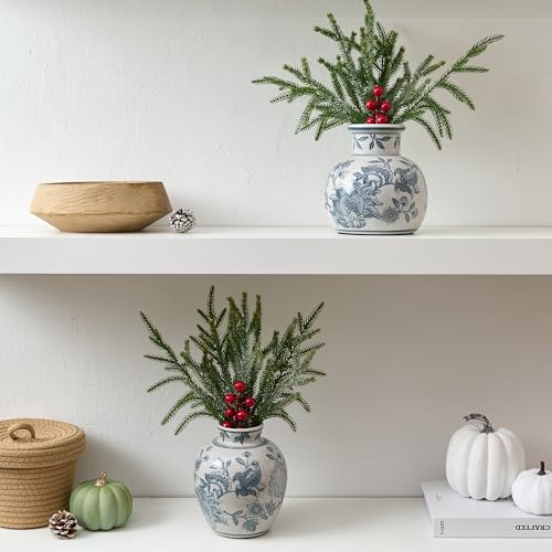 SIDUCAL Ceramic Chinoiserie Floral Vase | 6.3 Inch Blue and White Vintage | Retro Ice Cracked Blue and White Porcelain Vase for Table, Living Room, Bathroom Decoration, Shelf Decor, Mantel by SIDUCAL - Used condition - Image 9