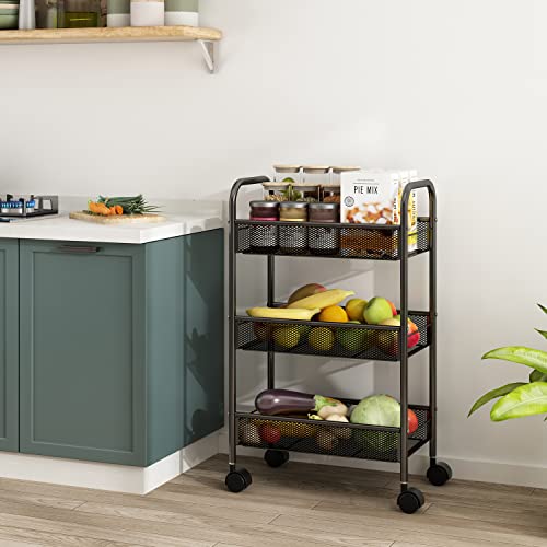 Simple Trending 3 Tier Rolling Storage Cart, Utility Organizer Shelves with Wheels for Kitchen Bathroom, Metal Mesh Black - Thumbnail 3