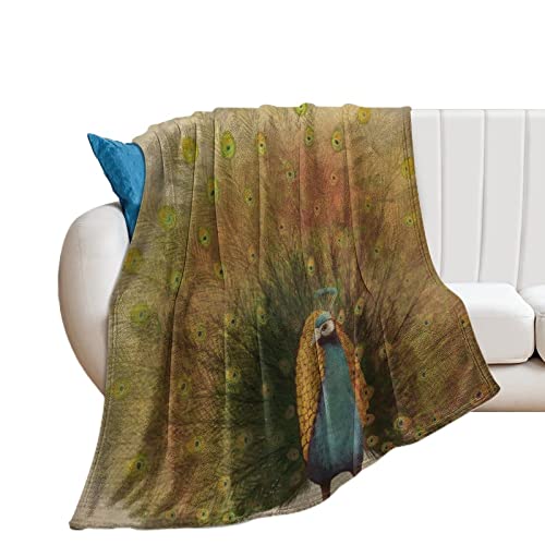 Couverture microfibre motif paon 150x200 cm plaid réversible lit