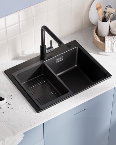 Sofetiy Évier de Cuisine Noir Granit 60x45cm, Évier...