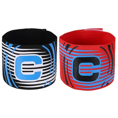 YELARXI Captain Arm Bands for Soccer, Soccer Captain C Armband, Modern Arc Elastic Protective Arm Badge Adjustable Player Bands Fitting for (Adult/Football) 2 Pcs & Red/Black