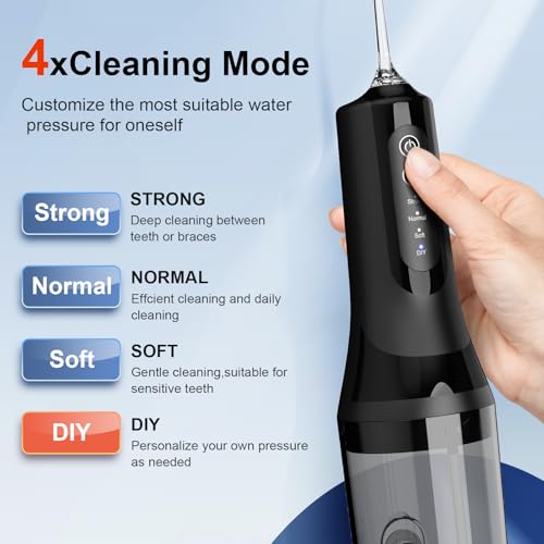 Portable Cordless Water Flossers for Teeth: ML, 4 Modes IPX7 Waterproof Electric Flosser, 5 Jet Dental Ultrasonic, 260ML Large Tank Flosser, Teeth Cleaner for Interdental Cleaning & Oral Care(Black)