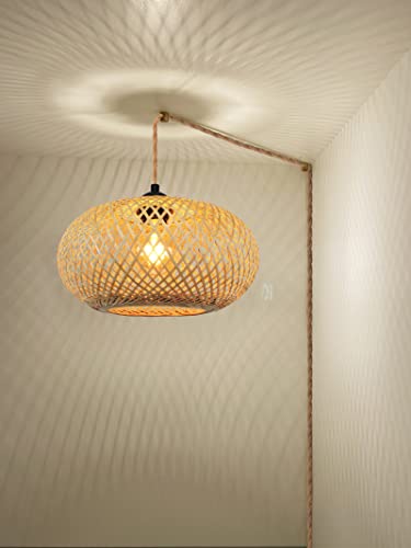 Yiizon Pendant Light Plug In With 15Ft Cord Hand Woven Bamboo Lampshade On/Off Switch, Boho Wicker Rattan Plug In Pendant Lights For Kitchen Island Living Dinning Room Bedroom #TOP6