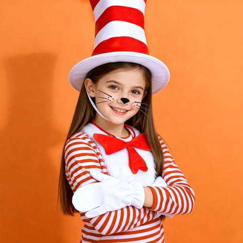 5Pcs Cat Costume with Hat Set for Adults Accessories for Reading Across America Day Cosplay Party Red