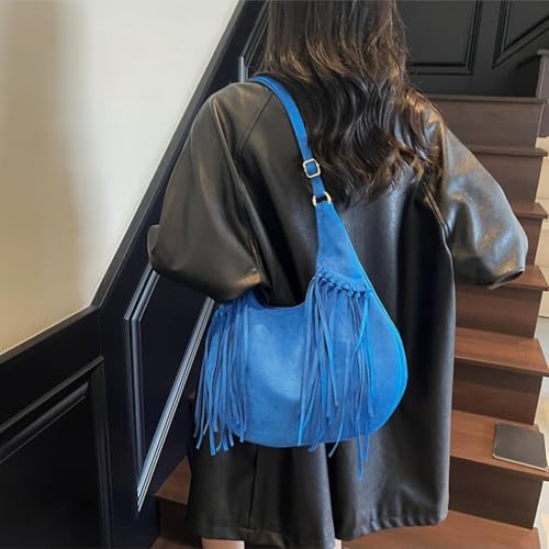 Image of Women Vintage Suede Fringe Hobo Bag Tote Shoulder Bag Crossbody Bag and Hippie Western Cowgirl Purse Shoulder Bag