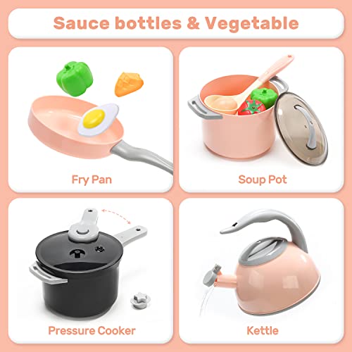Cute Stone Play Kitchen Accessories Set, Kids Cooking Toys Set With Play Pots And Pans, Electronic Induction Cooktop With Sound & Light, Cookware Utensils Kids Kitchen Set Kitchen Toys For Kids #TOP3