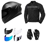 GDM Motorcycle Protective Gear Bundle (Starter Pack) - Helmet, Jacket, Gloves, Shields (XXL)