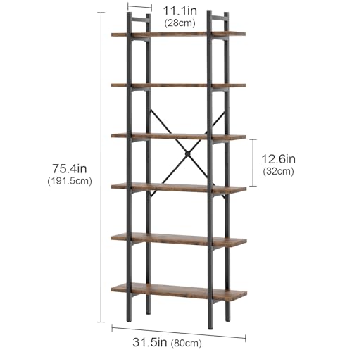 6 Tiers Bookshelf Organizer Industrial Tall Shelving, Modern Open Bookcase by Azheruol - Image 2