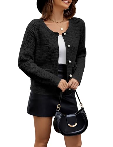 Image of Women's Cardigan Sweater Button Down Knit Jackets Cropped Cardigans Fall Trendy(XL, Black)