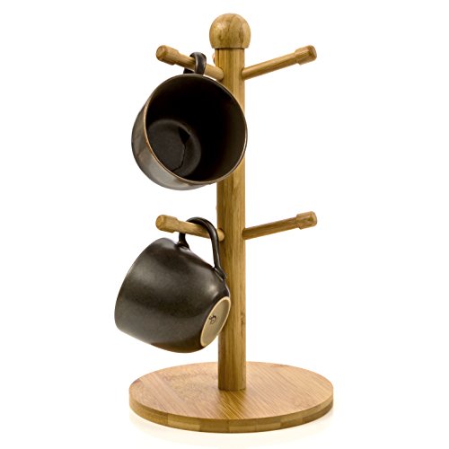 Mug Tree Mug Hook Mug Storage 6 Coffee Cup Mug Tabletop Holder Made of Organic Bamboo Wood By Intriom Bamboo Collection