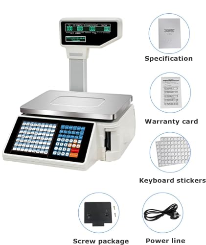 Digital Label Printing Scales, 30kg/60lbs Capacity, Commercial Weighing Scale with Receipt Printer & Pole Display, Ideal for Retail & Inventory Management
