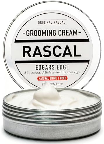 Rascal Original Edgar's Edge Grooming Cream - Hair Cream for Men with Medium Hold & Natural Shine, Mens Hair Conditioning & Styling Solution for All Hair Types, Made with Beeswax & Castor Oil - 3.4 Oz