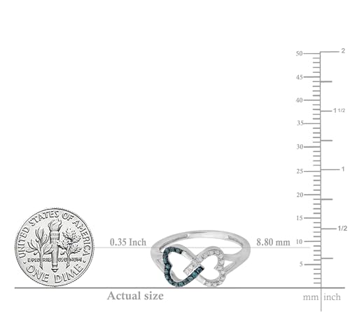 Dazzlingrock Collection 0.15 Carat (ctw) White & Blue Diamond Ladies Promise Two Double Heart Infinity Love Ring, Sterling Silver4
