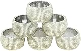 Silver Beaded Napkin Rings Set of 6 – Luxury Decorative Napkin Holders for Dining Table, Wedding, Party & Festive Table Decor – Elegant Handmade Bead Design, Durable & Reusable