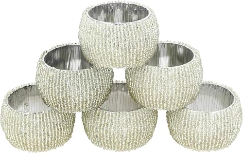 Silver Beaded Napkin Rings Set of 6 – Luxury Decorative