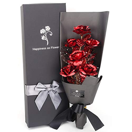 BOMAROLAN Colorful Rose Bouquet Kit 24K Gold Foil Roses Gifts Artificial Forever Flowers