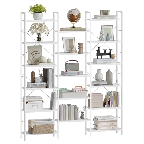 Hzuaneri Librería, Estanteria Libros con 17 Estantes, Espacio Ajustable, 24 × 152 × 186 cm, para Salón, Oficina, Blanco BC10113W