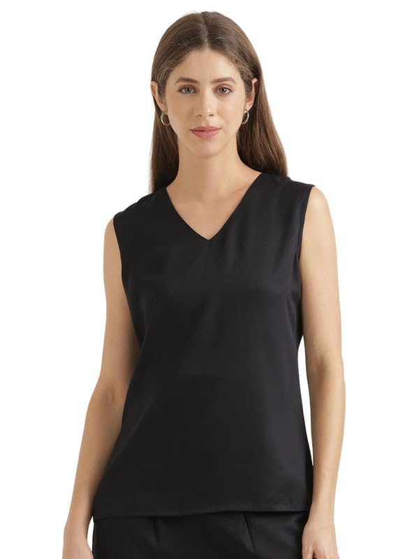 Image of SAADAA V-Neck Tops for Women| Viscose Fabric | Sleeveless Design | Relaxed Fit for Everyday Comfort | Office & Casual Wear