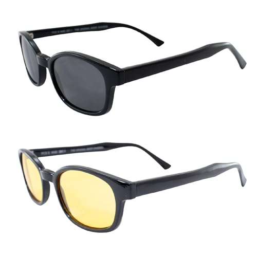 Original KD's Biker Sunglasses 2-pack Smoke and Yellow Lenses, Black, Adult