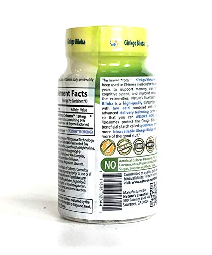 Nature's Essentials Liposomal Ginkgo Biloba | 120Mg Per Pill | Cognitive Support | Maximum Absorption Formula | 3 Month Supply | Non-Gmo | Gluten-Free | Vegetarian | Lab Certified | Usa #TOP4