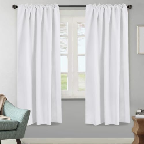 Image of H.VERSAILTEX White Curtains Thermal Insulated Window Treatment Panels Room Darkening Privacy Assured Drapes for Living Room Back Tab /Rod Pocket Bedroom Draperies, 52 x 72 Inch, 2 Panels