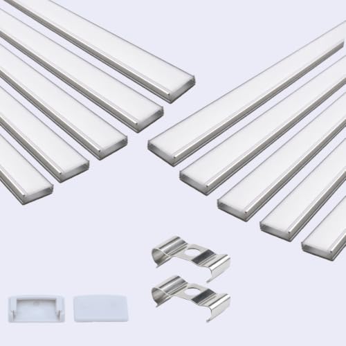 Image of Lighting 18x6mm LED Strip Lights 1 Meter Aluminium Rectangular Concealed Profile Light Channels with Diffused Cover, End Caps and Mounting Clips Without LED Straight Linear, (Pack of 10)