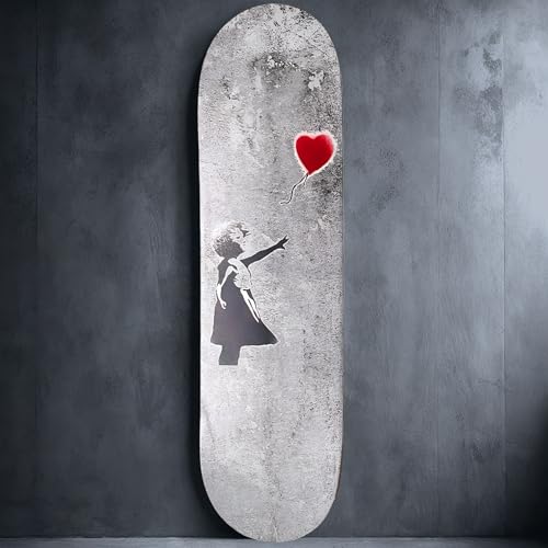 Skateboard Canvas Wall Art - Banksy Red Heart Balloon Girl