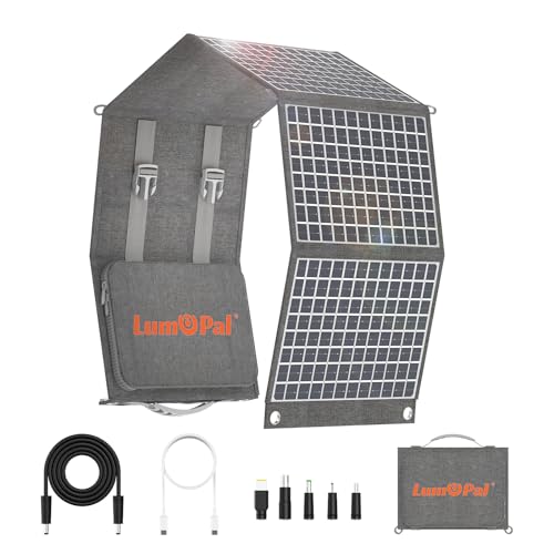 Portable Solar Panel, LUMOPAL 60W Foldable Solar Panel Folding Solar Charger with PD60W USB C QC3.0 USB A DC18-20V Output for Camping Backpacking Compatible with Phone Laptop Portable Power Station