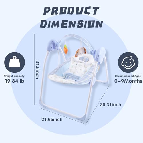 Image of Portable Baby Swing for Infants, Compact & Foldable Infant Swing with 5-Speed Swing,Music, Timer, Cushioned Seat, Battery Operated, 0-9 Months 6-20 lbs,SG2401