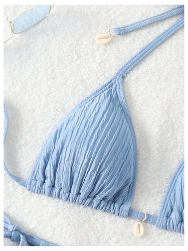 Floerns Women's Bikini Set Textured Halter Triangle Tie Side Bottom 2 Piece Bathing Suit3