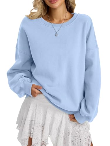EasyGala Women Fleece Sweatshirts Oversized Crewneck Pullover Trendy Long Sleeve Tops Fashion Fall Outfits Clothes 2026 Light Blue Medium