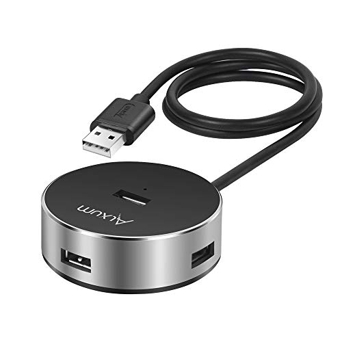 Alxum USB 2.0 Hubs 4-Port USB Data Hubs Splitter with Built-in 60CM Long Cable for iMac, MacBook Pro/Air, Mac Mini, Chrombook, Microsoft Surface 4/3, Surface Book, Aluminium, Black [Ultra Slim]