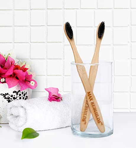 Max Xchange Biodegradable Bamboo Toothbrush for Kids Brown | FREE cloth Pouch Pack of 2