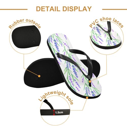 Lavender Flower Leaf White Flip Flops for Beach Thong Sandals Anti-slip Lightweight Beach Shoes for Summer Outdoor Travel3