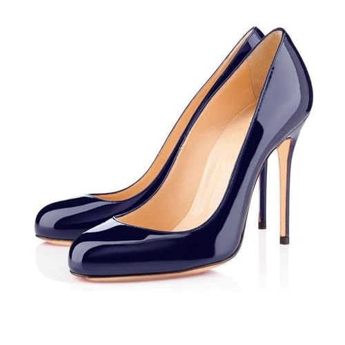 Elegant Women's Fashion Round Toe High Heels, Sweet Large Size Concise Stiletto Pumps for Party, Banquet and Weding,8.5,Dark Blue