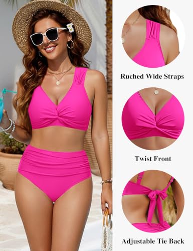 Image of Blooming Jelly Women High Waisted Bikini Sets Tummy Control Swimsuits Color Block Two Piece Drawstring Bathing Suit