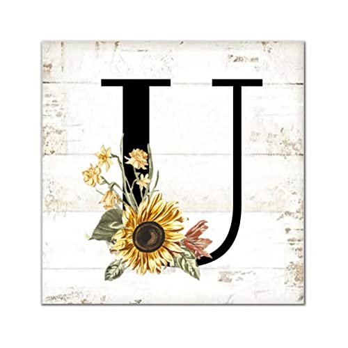 Lettres U monogramme en bois noir finition rustique et tournesol