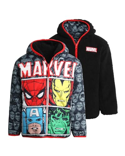 Image of Marvel Spider-Man Boys Puffer Jacket Reversible Sherpa Fleece Lining Coat