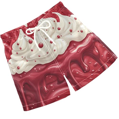 Pigsaly Boys Swim Trunks Cherry Red Strawberry Cake Ice Cream Boys Board Shorts Swimsuit Swimwear Summer Bathing Suit 2T