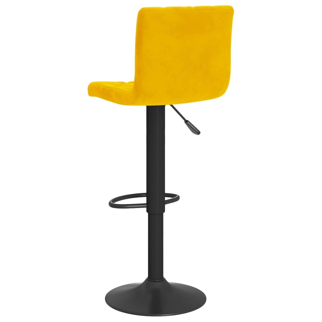 Juego de 2 taburetes de bar de terciopelo amarillo mostaza, altura regulable, 90-111 cm, con respaldo, taburete giratorio 360°, estructura de acero negro y reposapiés para mostrador de cocina