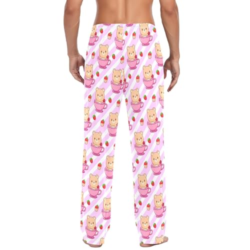 Men's Cute Kawaii Bears Pajama Pants with Pockets - Straight Fit Cotton Sleep Bottoms for Lounge & Nightwear#7973
