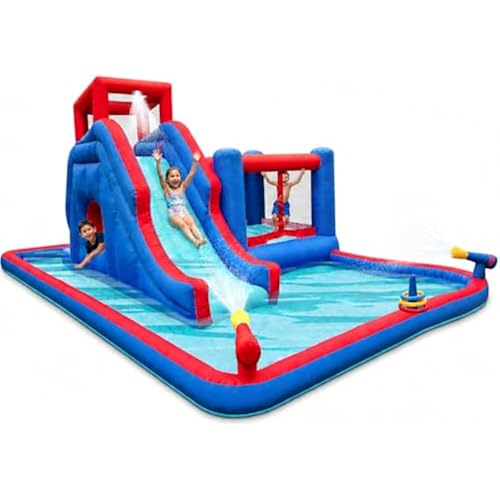 Sunny & Fun 2-in-1 Bounce & Blast Inflatable Water Slide Park &Bounce House