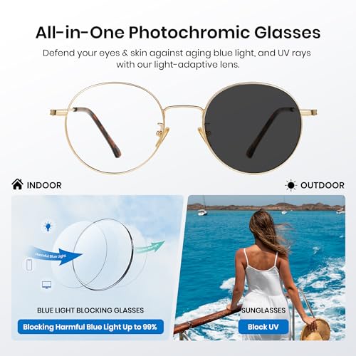 Image of Cyxus Blue Light Blocking Glasses Round Metal Frame Computer Glasses | Blue light blocking glasses featuring round metal frame, comfortable fit and versatile use for work, study and entertainment