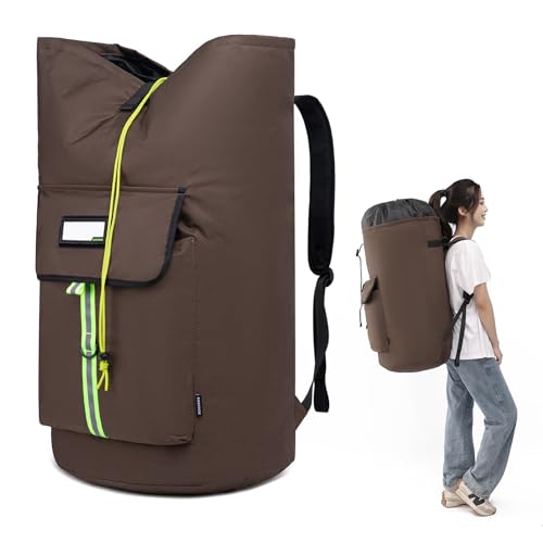 Image of laundry bag backpack,extra-large heavy duty laundry bags,laundry backpack for college students,drawstring closure (Brown)