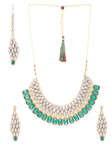 Juego de joyas chapado en oro con piedras verde y crema