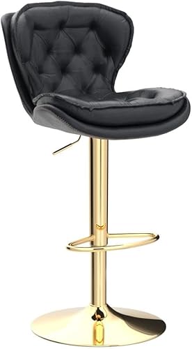 Miniatura 5 de SLEERWAY Juego de 2 taburetes de bar giratorios modernos para mostrador de cocina, sillas de bar de terciopelo, taburetes de bar dorados, taburetes