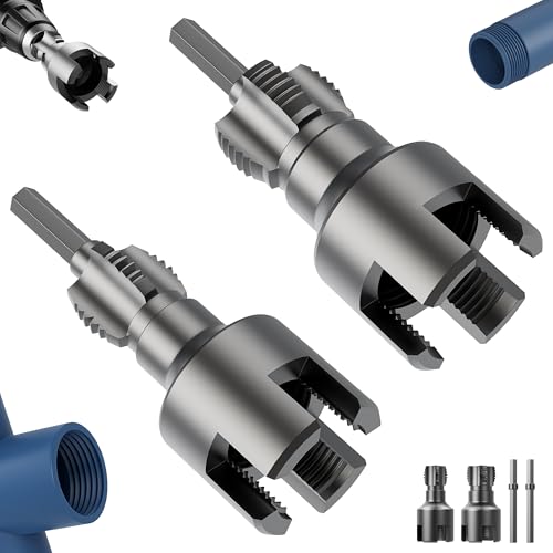 Integrated Internal & External Pipe Threading Tool, 1/2'' 3/4'' Dual-Function Pipe Thread Cutting Tool, Electric Drill Compatible Pvc Pipe Threader Kit, Pipe Threading Tool for Plumbing Repairs