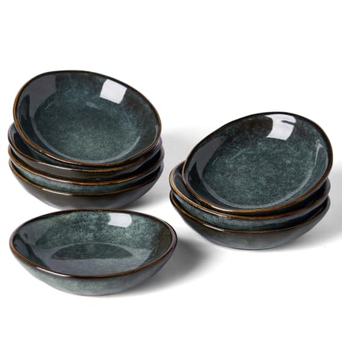 famiware Ceramic Soy Sauce Dish, 2.1oz Dipping Bowl Set of 8, Deep Forest