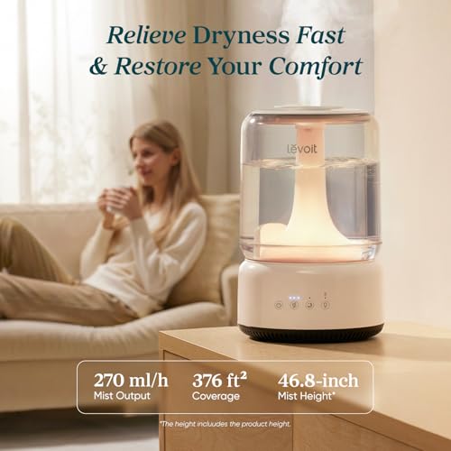 Image of LEVOIT Humidifiers for Bedroom, 4.2L Large Room with 21dB, Up to 42H Runtime, Dishwasher Safe Parts, Easy to Clean, Night Light, Top Fill Cool Mist Humidifier for Baby Nursery, Plants, Pearl White