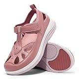 FitVille Weit Sandalen Damen Sommer Leicht Atmungsaktiv Sandaletten mit Verstellbarer Klettverschluss Geschlossener Zehenpartie Rosa 40 EU Weit